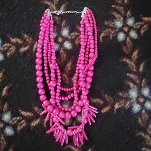 Bold Pink Multi-Strand Beaded Statement Necklace